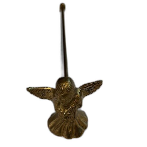 Brass Angel Candle Snuffer Gold Tone Lyre Harp Winged Cherub Vintage Decor - Picture 2 of 6